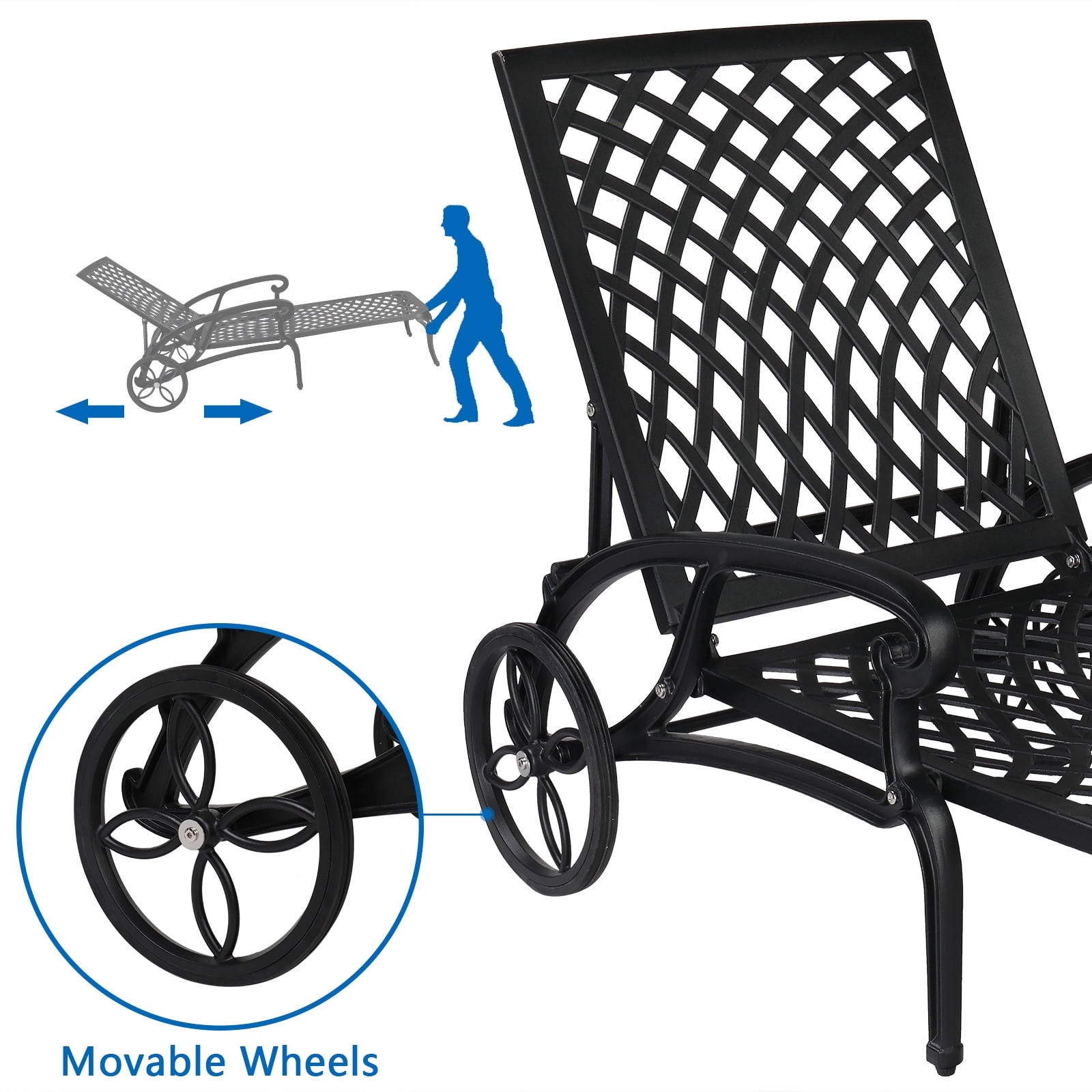 Ktaxon 2 Pack Outdoor Aluminum Lounge Chair Sunbed Lounge Chaise Chair w/ Adjustable Backrest for Patio Garden Poolside, Black