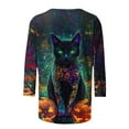 thumbnail image 4 of VKOYWKM Women's 3/4 Sleeve Tops Halloween Shirts Halloween Top Black Cat Graphic T Shirts Fall Crew Neck Spooky Tunic Tops, 4 of 5