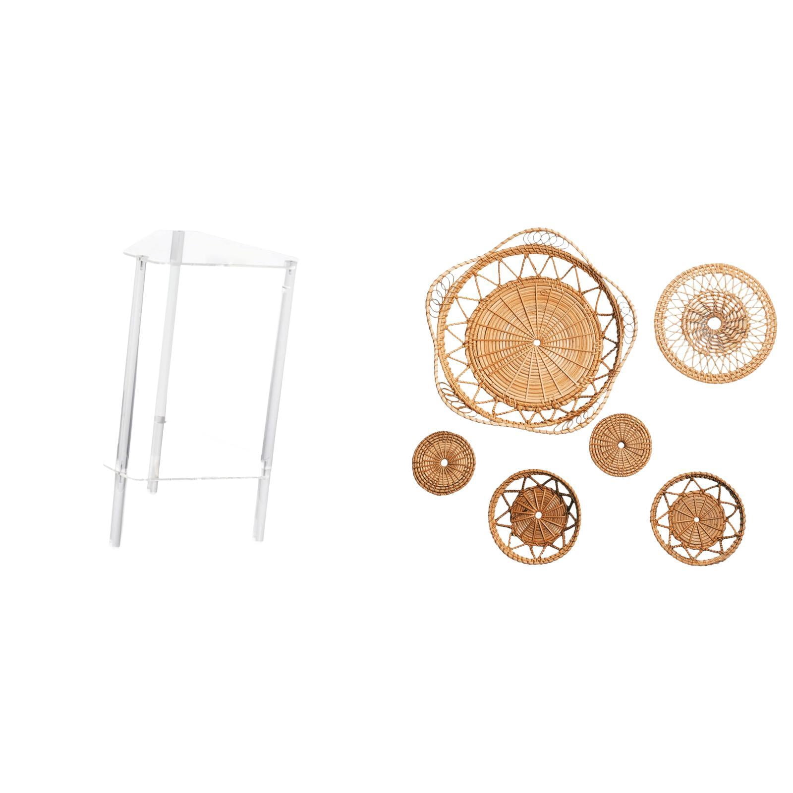 Siruishop Minimalist Clear Acrylic Side Table NightStand Modern Bedside Cabinet End Table with Unique Rattan Woven Wall Hanging Decorative Ornaments for Living Room Bedroom Home Office Tea Room