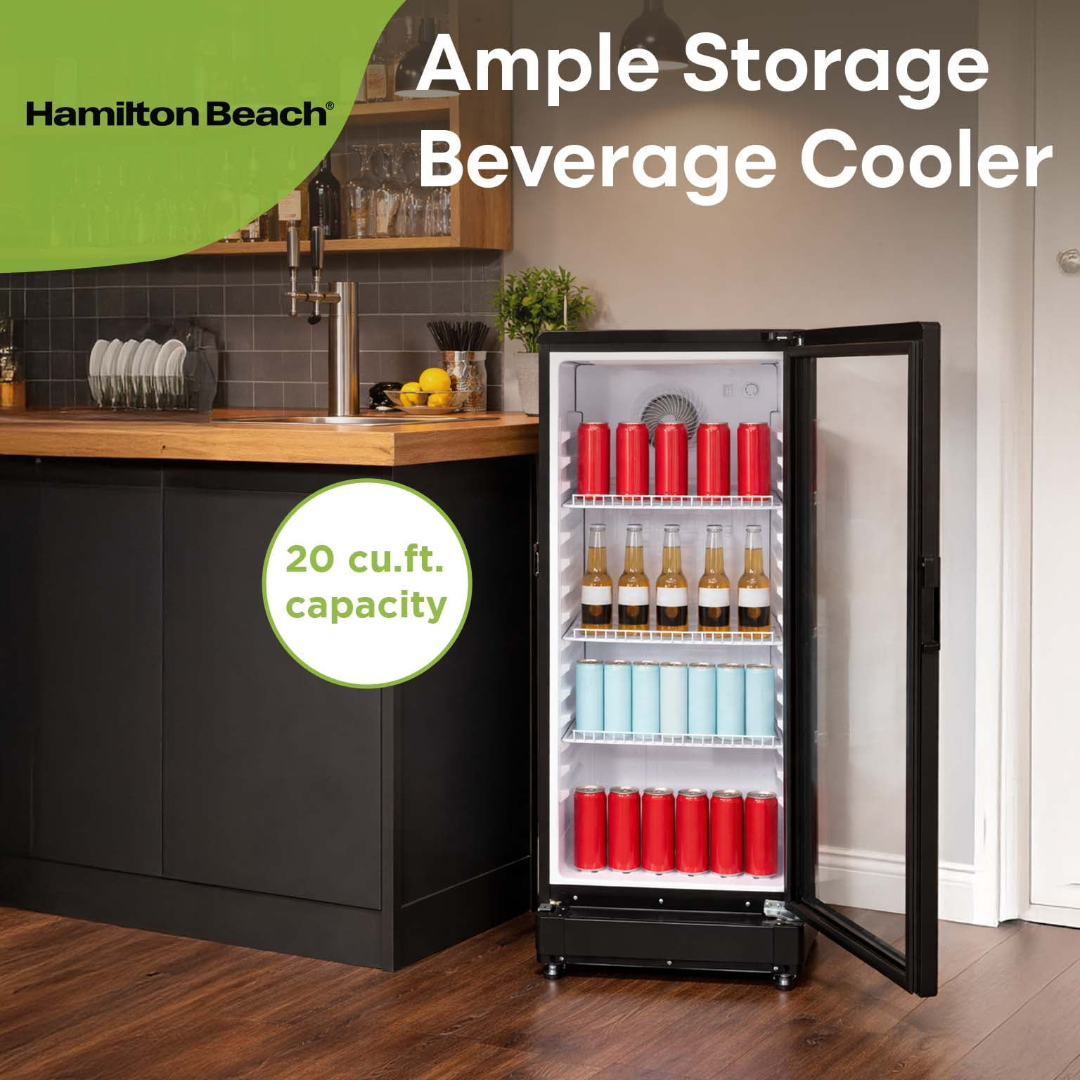 Hamilton Beach 6.0 Cu. ft. Commercial Beverage Refrigerator, Tempered Glass Door Merchandise Display Fridge