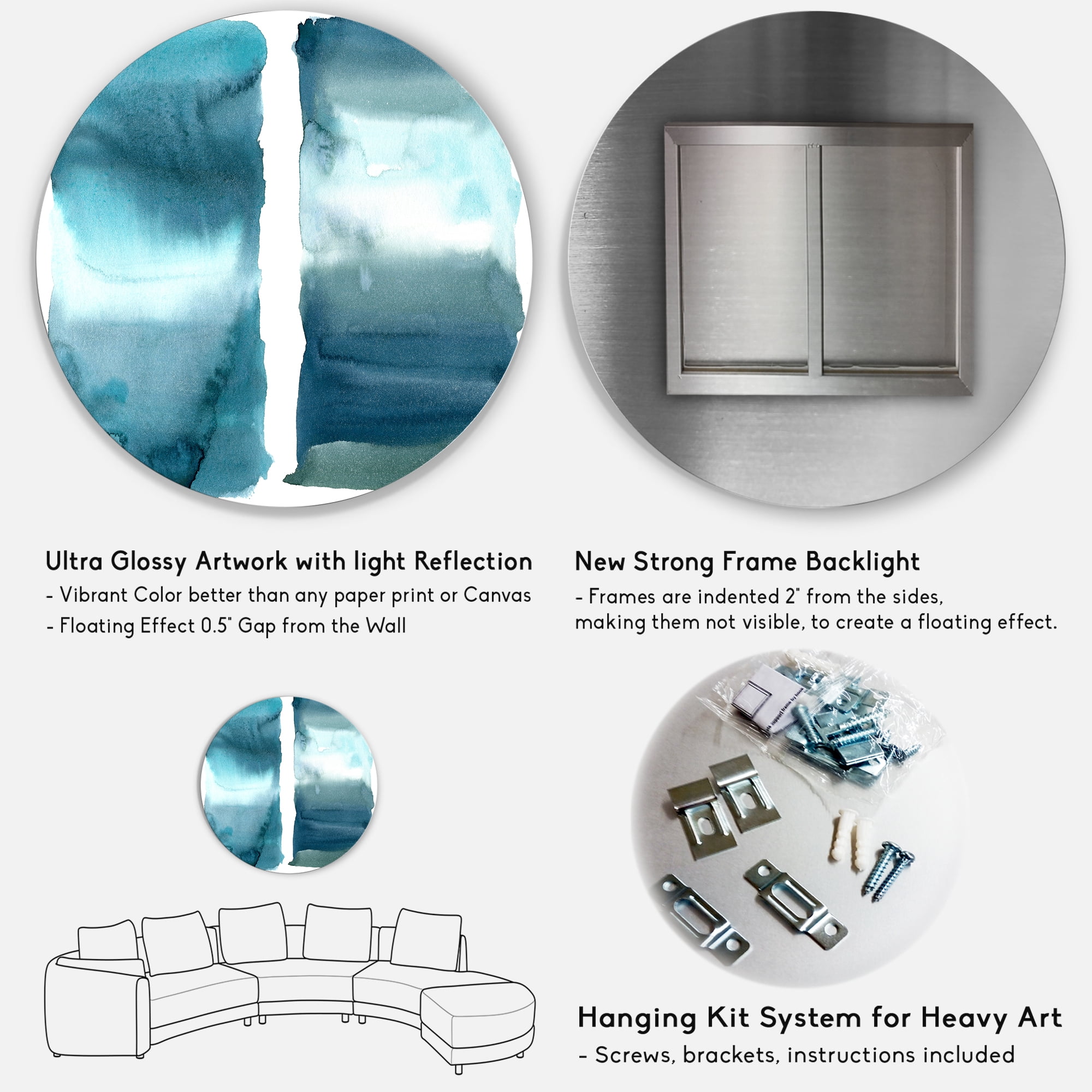 Designart 'Abstract Impression Ocean Blue Aquatic I' Modern Circle Metal Wall Art 11x11 - Disc of 11