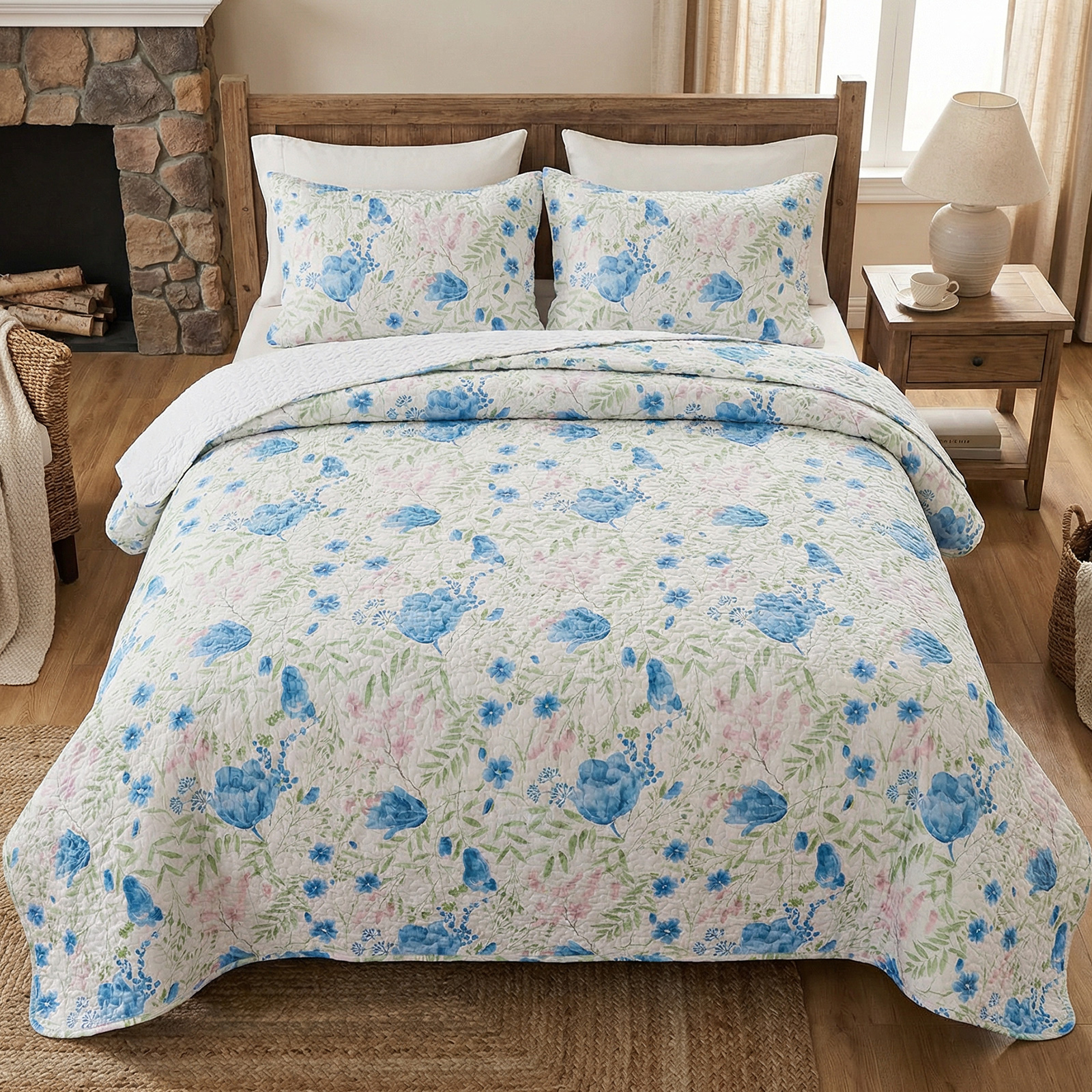 Hitime Luxury Printed Quilt Set King Size, Lightweight Comforter Set, Oversized Bedspread Coverlet Quilted Bedding Set, with 2 Matching Pillowcases, for All Season