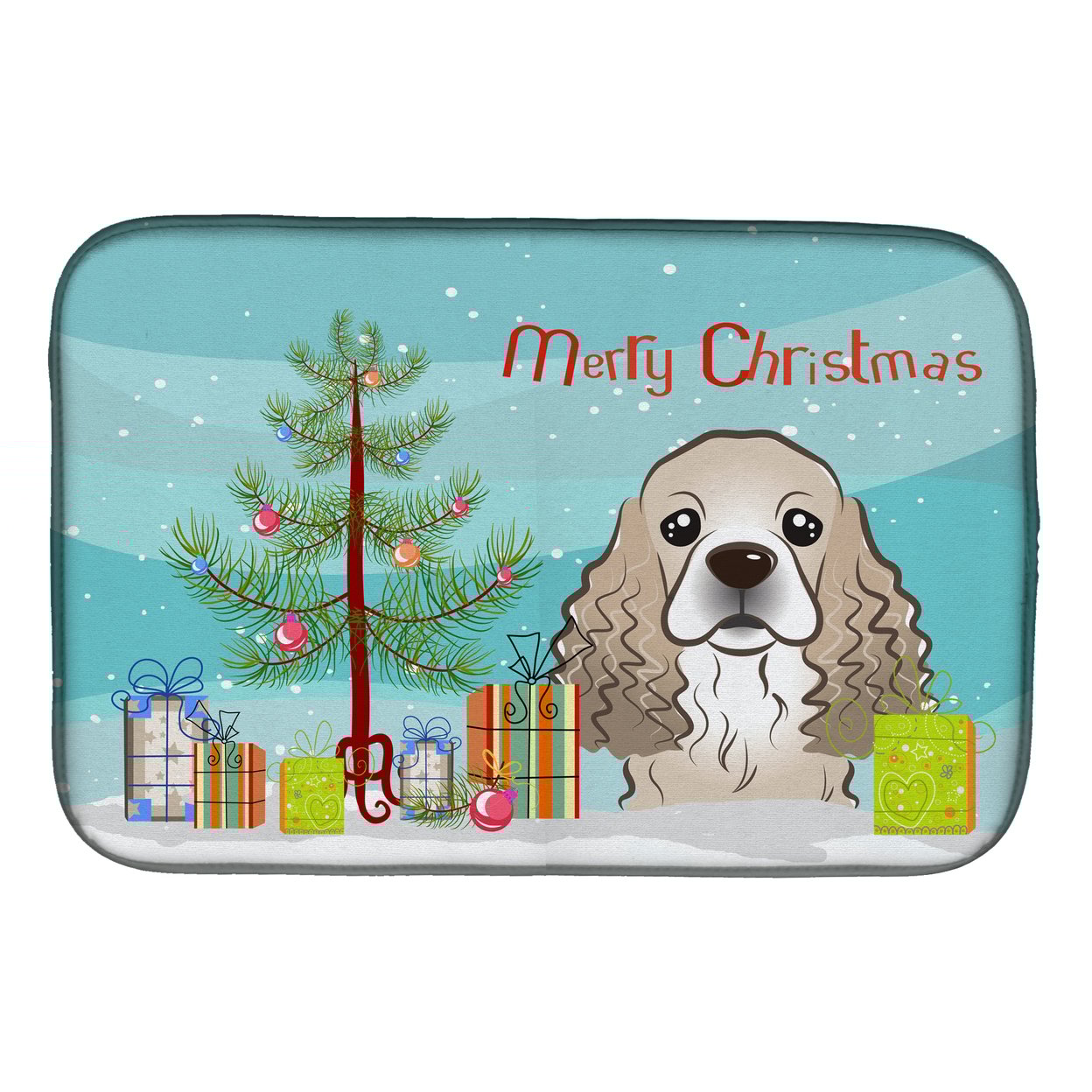 Carolines Treasures BB1588DDM Christmas Tree and Cocker Spaniel Dish Drying Mat 14 x 21" multicolor