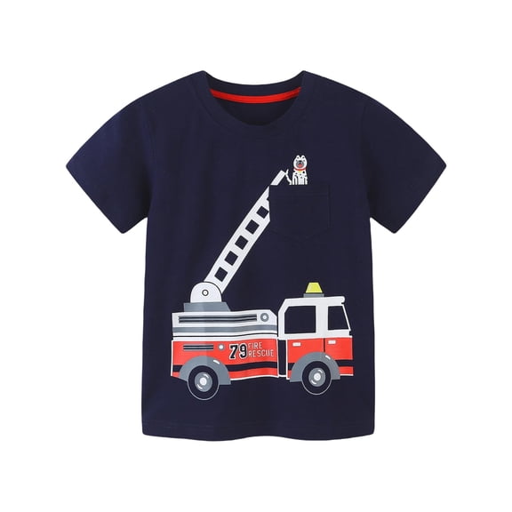 BOOMNY Toddler Baby Boys Tshirts Short Sleeve T Shirts For Kids Cartoon Excavator Graphic Breathable Loose Fit Cozy Childrens Athletic Tees