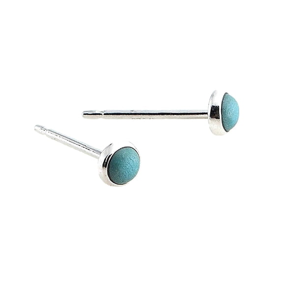 Tiny Post Studs Multiple Piercing Earrings Bezel Set for Cartilage Tragus Helix Multiple Hypoallergenic Birthstone Jewelry for Women 3mm SS, Natural Turquoise Stone