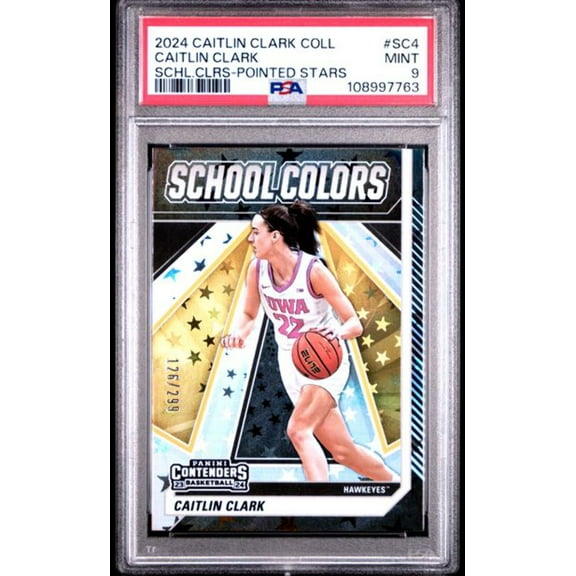 Graded 2024 Panini Caitlin Clark Collection Caitlin Clark #SC4 School Colors #/299 Rookie RC Basketball Card PSA 9 Mint