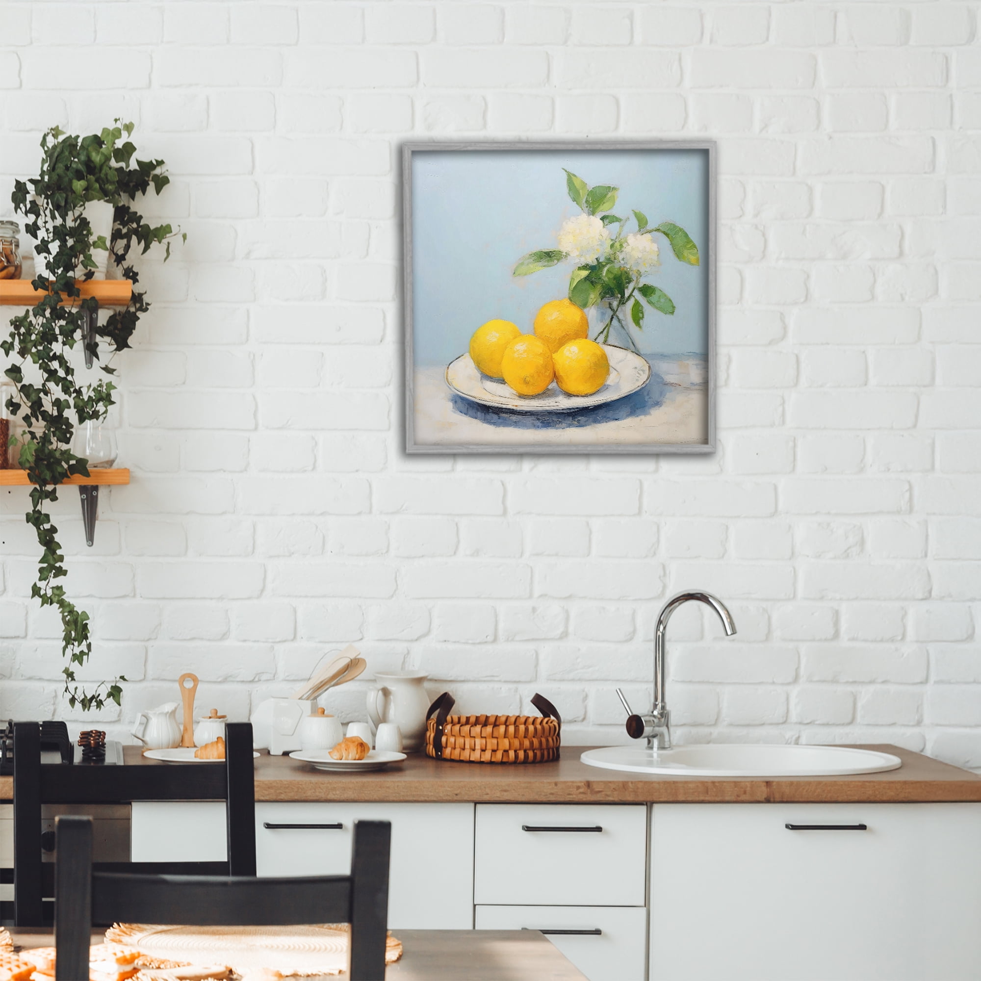 Stupell Industries Vase of Flowers and Lemons Gray Framed Giclee Art, design by Creative Studio