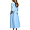 thumbnail image 7 of Ayolanni Women's Fall Dress 3/4 Sleeve Cotton V Neck A-Line Maxi Dresses Side Slit Solid Daily Flowy Long Dress with Pockets Blue M, 7 of 7