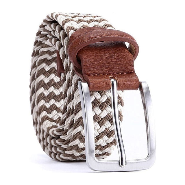 Minnieouse Cinturón trenzado para hombre, pretina tejida para vaqueros, pretina decorativa para ropa, pretina ajustable sin agujeros, correa con hebilla Cinturones Café y blanco Minnieouse AP012253-05