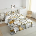 thumbnail image 3 of Manfei Aesthetic Geometric Hockeycomb Full Size Comforter Sets,Abstract Marble Texture Bedding Comforter Set,Gold Gray White Bedding Sets For Children,Lightweight Room Decor,3 Pieces, 3 of 8