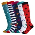 thumbnail image 1 of KAWELL Calcetines de compresión para mujeres y hombres, calcetines hasta la rodilla con soporte de 15-20 mmHg para correr, enfermería, atletismo,5 Pairs-Multicoloured i,Small-Medium, 1 of 5