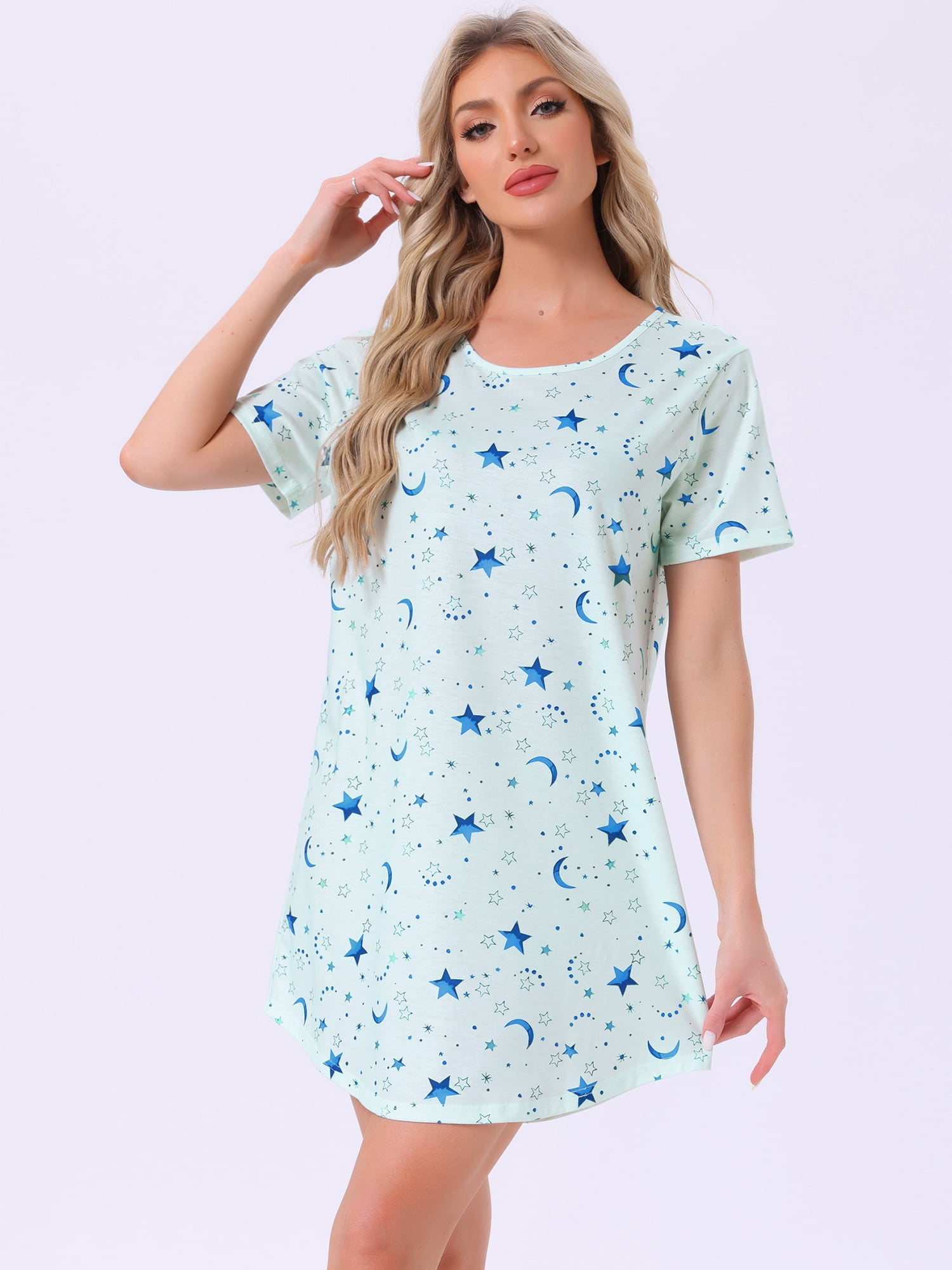 DARING DIVA Women's Colorful Striped Short Sleeve Nightgown 3XL Star Moon