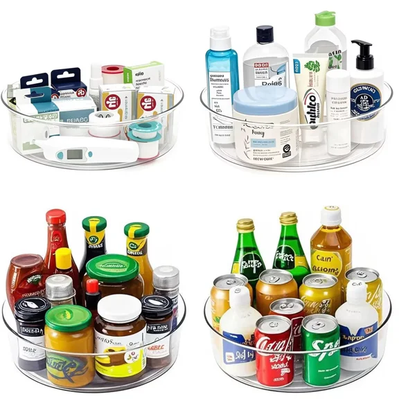 YCLADEC 4Pack Lazy Susan Organizer for Cabinet 11.5" Inch Pantry Organizers and Storage Spice Rack for Kitchen Bathroom Turntable Organization Rotating Refrigerator Spinning Makeup Holder Clear