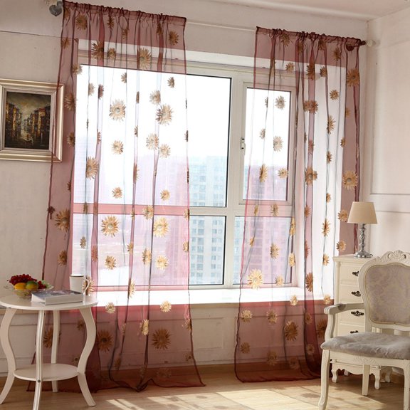 Summark Butterfly Print Sheer Window Panel Curtains Room Divider Living Room Bedroom 200cm x 95 cm