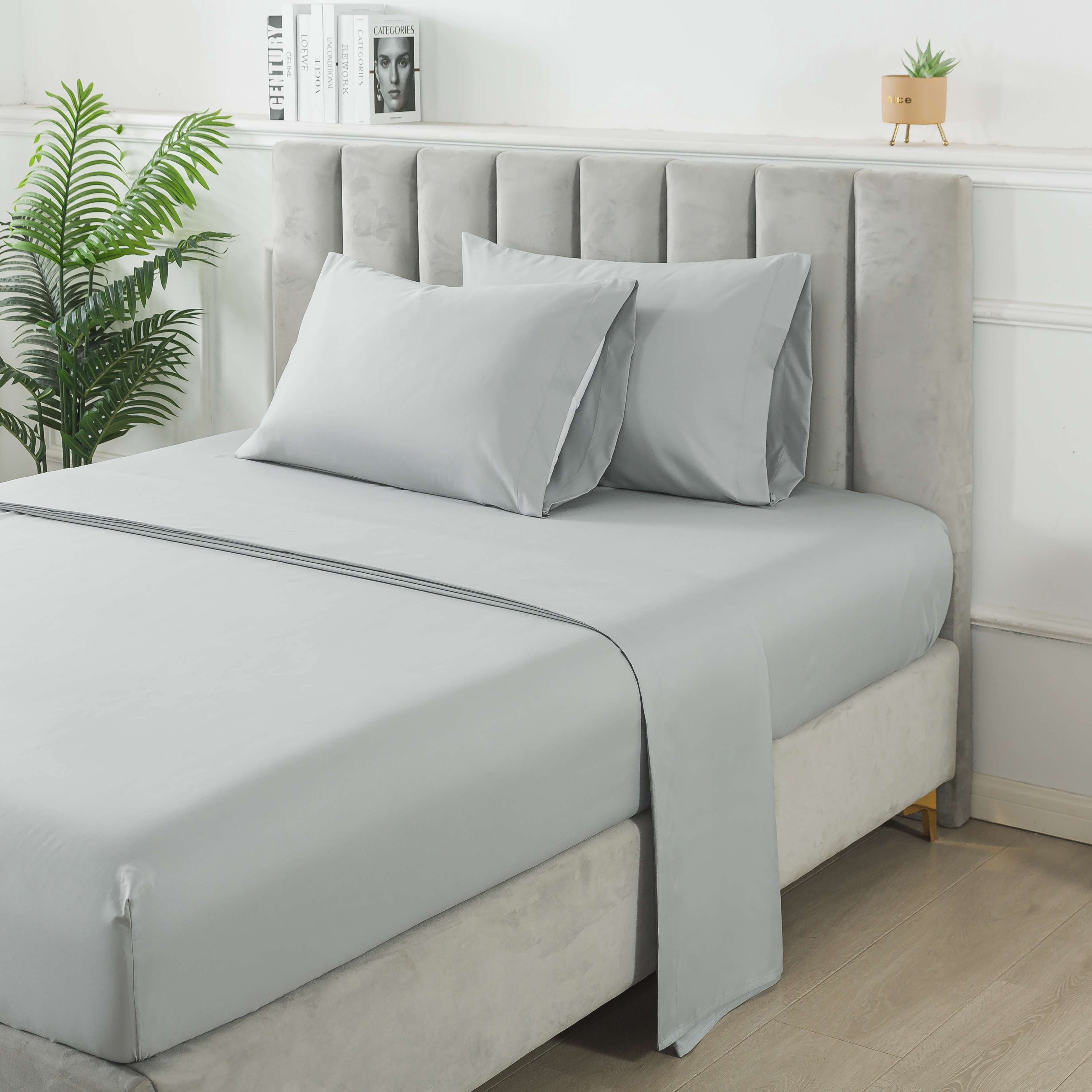 Mainstays 7 Piece Reversible Bed in a Bag Comforter Set with Sheets, Grey Check, Full
