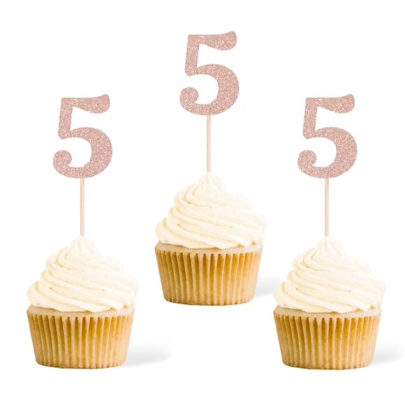 Decoraciones para Cupcakes Gexolenu 24 PCS Número Cinco en Oro Rosa