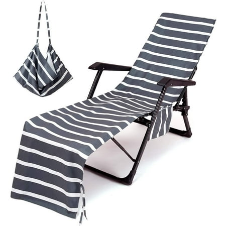 Beach Chair Towel Chaise Lounge Cover with Pockets Pool Chair Towel for Outdoor Patio Garden 