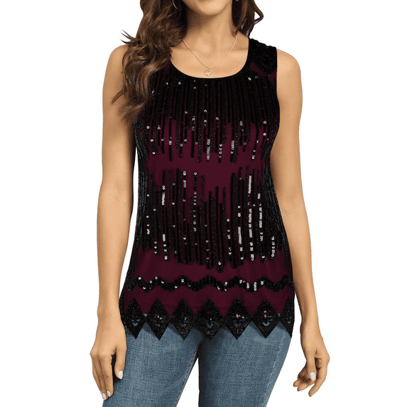 PrettyGuide Women's Sequin Top Flowy Sparkly Cocktail Tank Party Dressy Tops