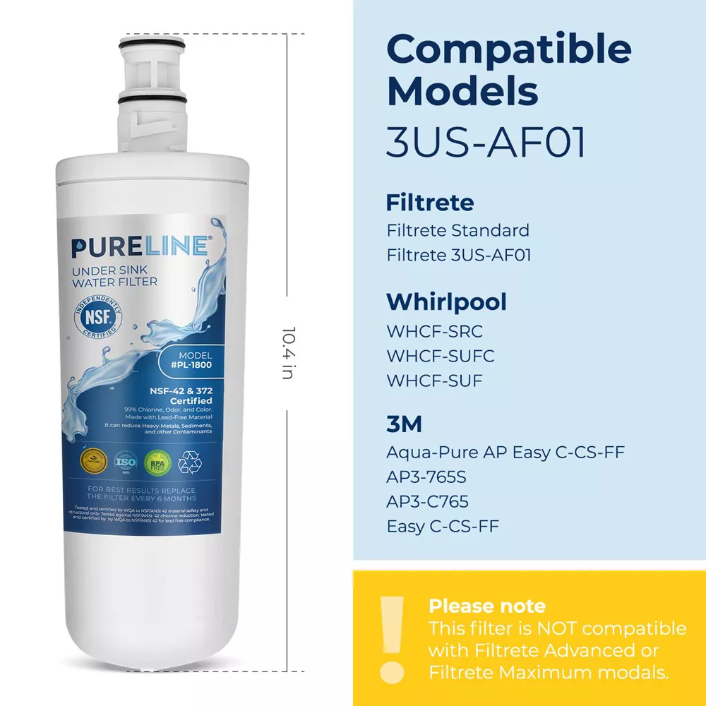 PURELINE 3US-AF01 Replacement Filter. Compatible with 3M® Filtrete 3US-AF01 Under Sink Water Filters (3 Pack)