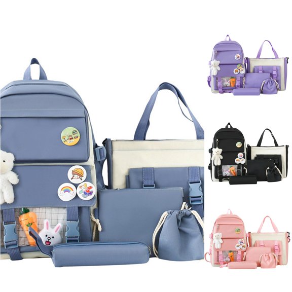 WAYUTE Kids Backpack Back to School 5 Pcs Backpack Set for Kindergarten Preschool Patchwork Color Large Capacity Fashion Bookbag Casual Outdoor Travel
