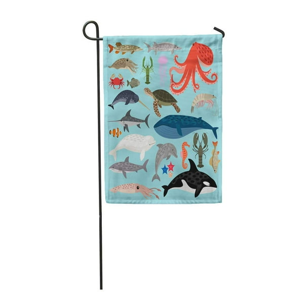 POGLIP Narwhal Collection of Sea Crab Sturgeon Swordfish Wild Clown Fish Garden Flag Decorative Flag House Banner 28x40 inch