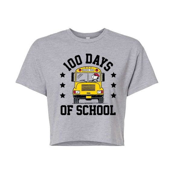 Peanuts - Snoopy One Hundred Days Of School - Juniors Cropped Cotton Blend T-Shirt