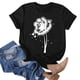 thumbnail image 3 of Gibobby Camiseta de manga corta para mujer Camiseta deportiva informal manga corta con cuello redondo y estampado diente león a la moda para mujer(Negro,XL), 3 of 5