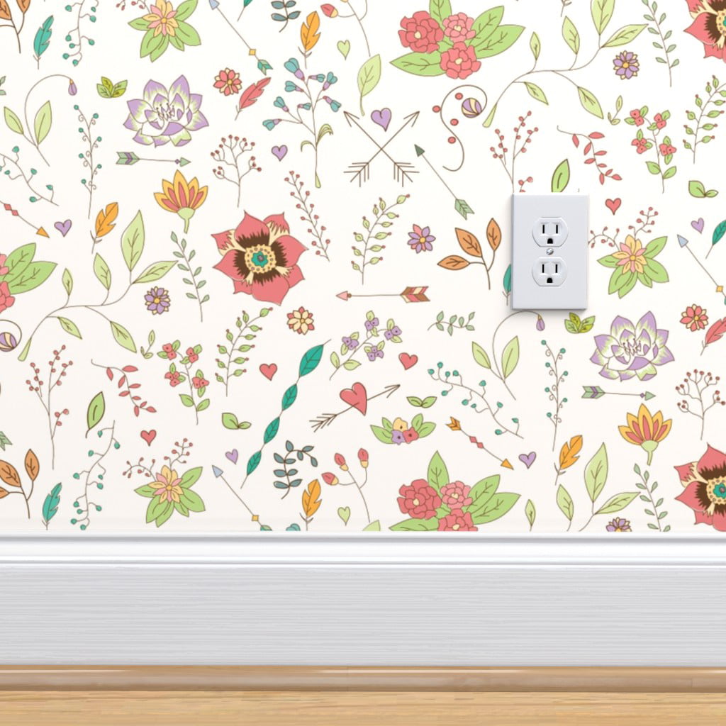 Removable Water-Activated Wallpaper Botanical Wildflowers Summer Flowers Floral 