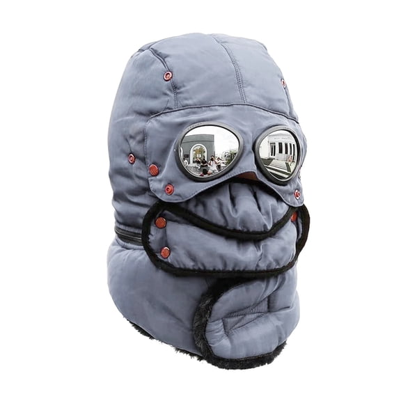 Winter Thermal Hat with Glasses Hole & Removable Mask, Windproof Lined Ear Flap Cap for Skiing, Cycling, Hiking, Outdoor Sports (Unisex Adult)