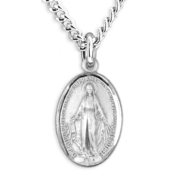 Heartland Store Women's Sterling Silver Small Oval Miraculous Pendant Oval Matte Finish + 18 Inch Rhodium Plated Chain| USA Made