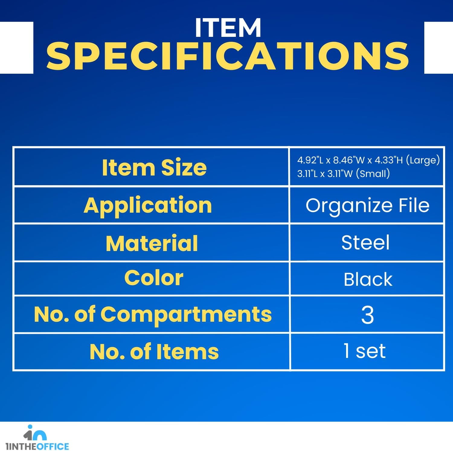 1InTheOffice Mesh Collection Desk Drawer Organizer Tray 3 Compartment - Stackable, Matte Black