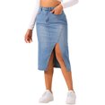 thumbnail image 4 of INSPIRE CHIC Women's Denim Skirt Casual High Waisted Front Slit Knee Length Jean Skirts, 4 of 4