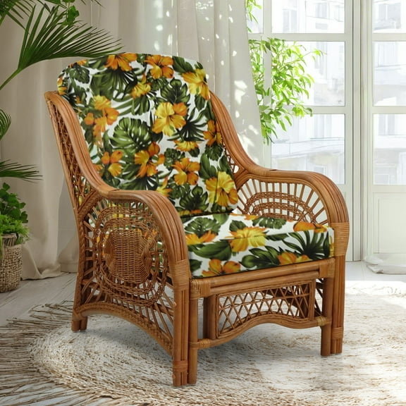 Malibu Lounge Armchair ECO Natural Rattan Wicker Handmade Design with Floral Cushion, Colonial