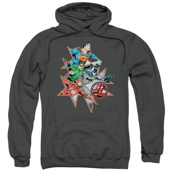 JLA Justice League Starburst Adult Pullover Hoodie Sweatshirt Charcoal