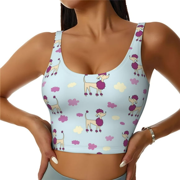 Saiise Poodle Dog Print Sports Bras for Women,Racerback Running Bra Workout Crop Tank Tops Longline Sports Bra Push up-X-Large