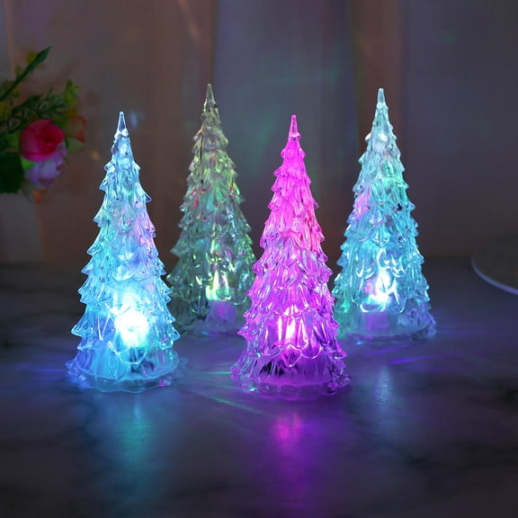Milisten 4Pcs Christmas Tree Pattern LED Lights Transparent Warm Atmosphere Decoration