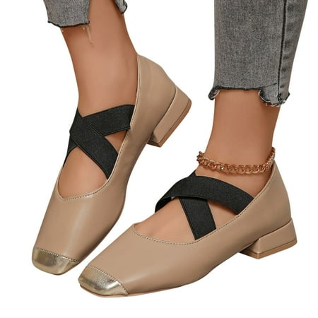 

Shldybc Mary Flats Shoes Women Dressy Comfortable Shallow Cut Rectangular Toe One Foot Style Single Shoes Low Heel Casual Dress Shoes on Clearance