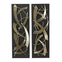 DecMode Contemporary Rectangular Abstract Wall Décor, Set of 2 12"W x 36"H with Shiny Gold Curved Metal Accent