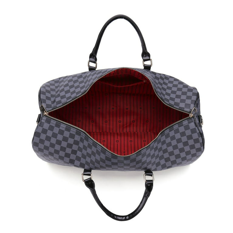 FR Fashion Co. 21 Women's Leather Checkered Print Duffle Bag