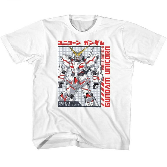 Gundam Unicorn D Mode White Youth T-Shirt Xl (18-20)