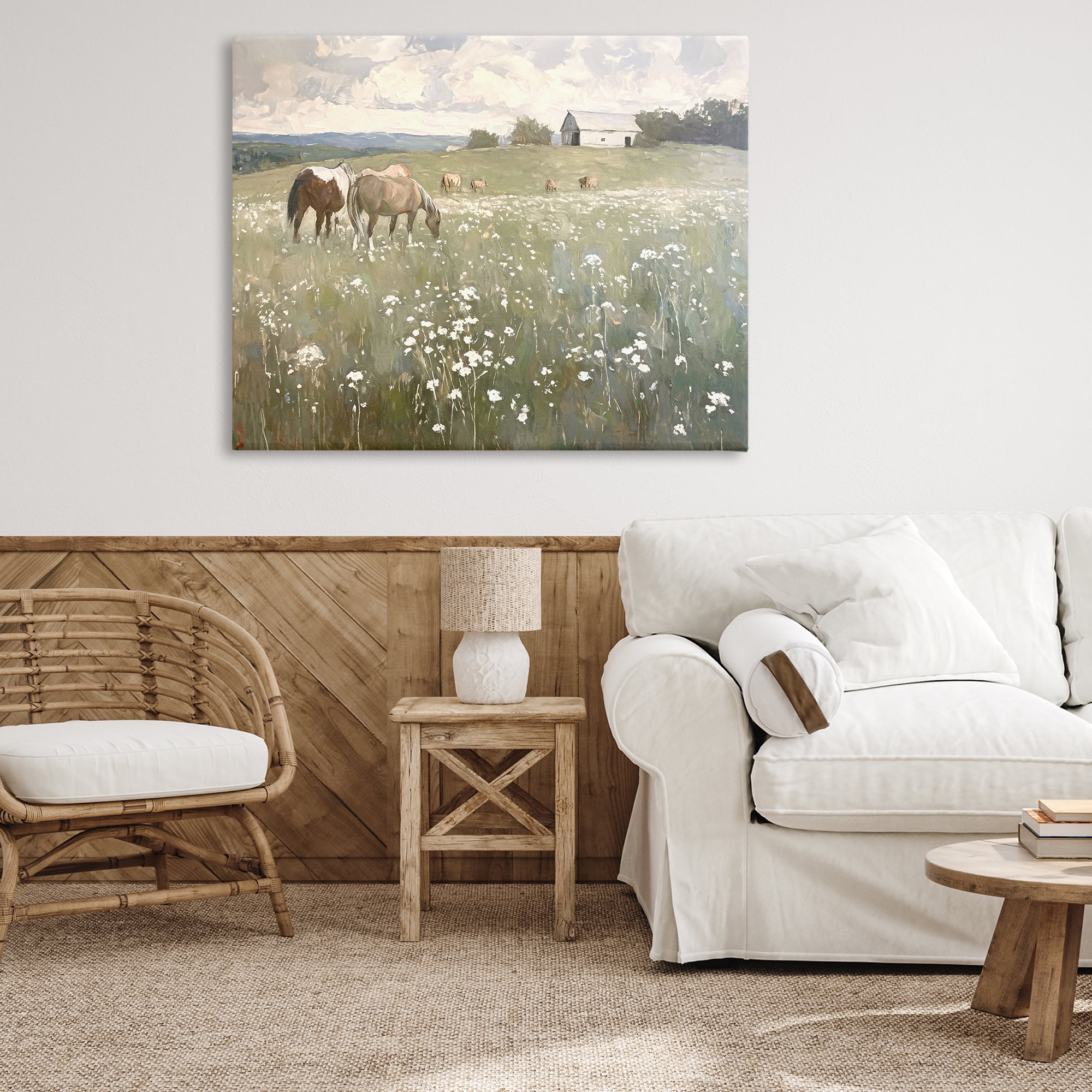 Horses in Pasture Canvas Art, 48 x 36, Design By Artist Ramona Murdock