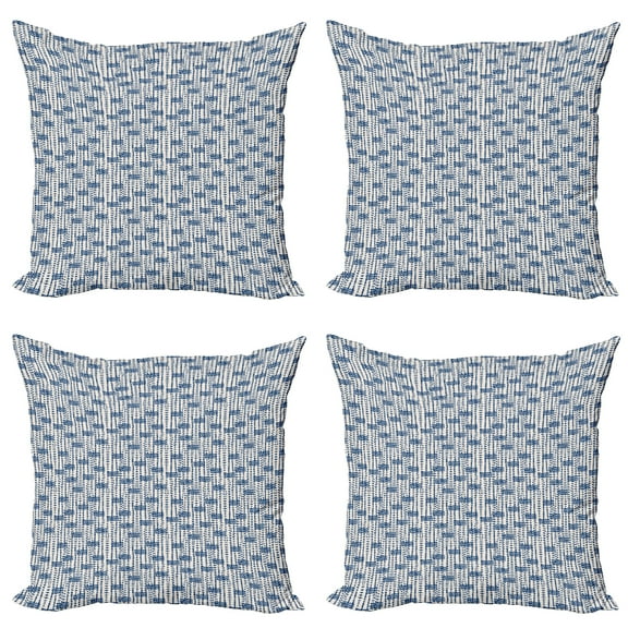Ambesonne Ethnic Throw Pillow Cover 4 Pack, Messy Waves Triangles, 24", Navy Blue and Cream