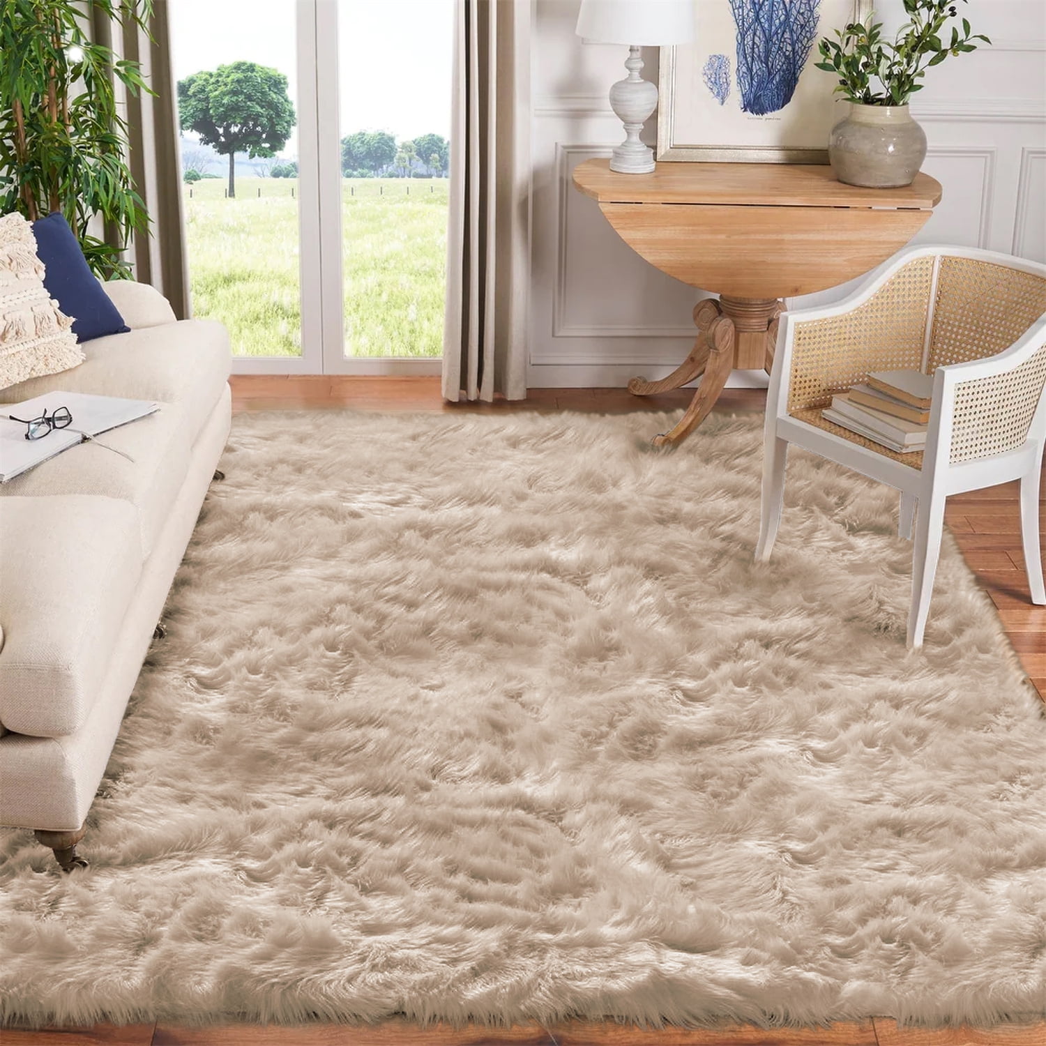 Latepis Washable Area Rugs 9x12 Living Room Rugs Beige Fur Rug Super