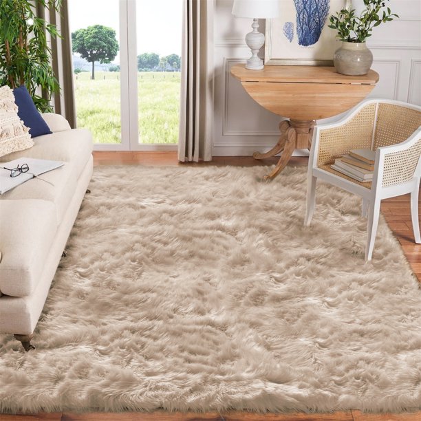 Latepis Washable Area Rugs 9x12 Living Room Rugs Beige Fur Rug Super Large Rug Faux Sheppskin