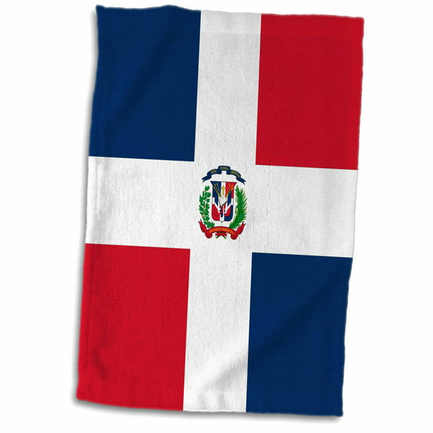 3dRose Flag of the Dominican Republic - navy blue and red squares with white cross - coat of arms - Towel, 15 by 22-inch