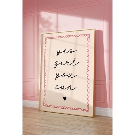 Yes Girl You Can Art Poster, Preppy Pink Hot Girl Poster, Boss Babe Baddie Wall Decor Home Office Affirmation Decor Girl Boss, Coquette Art, Unframed Poster Size 8x12 F03.1.15l59