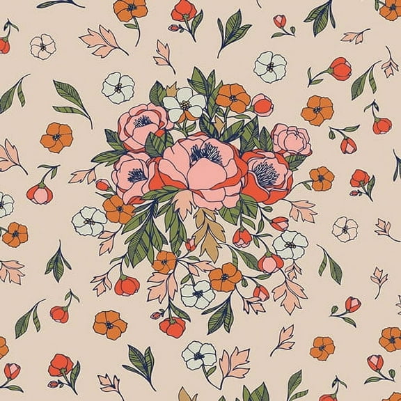 Love Story cream floral, Soulmate Blooms Flirt, AGF cotton fabric, Sold by the Quarter Yard Yd
