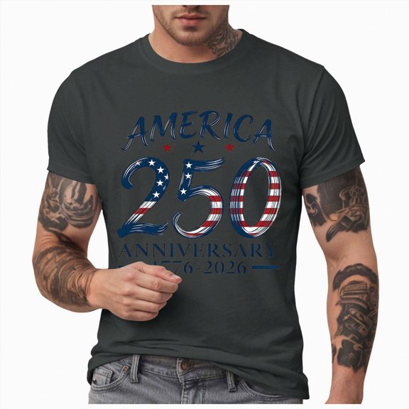 NIEWTR Mens 250 Anniversary USA Shirt Freedom Patriotic Graphic Tees Shirts Summer Crewneck Short Sleeve Tops(Dark Gray,S)