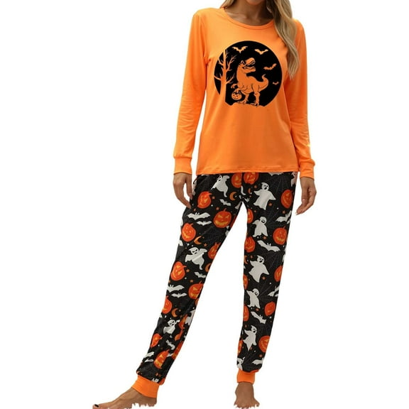 XIAONU Womens Pajama Sets Halloween Long Sleeve Top With Pants Cozy Homewear Soft Comfortable Sleepwear Outfit Nightwear