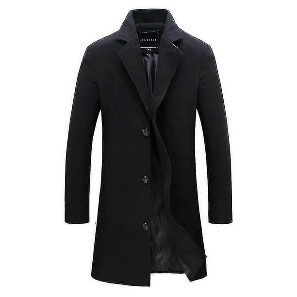 Abrigo clásico de lana para hombre, talla grande, cálido, de invierno, con una sola botonadura, largo, informal, ajustado, s202412241053